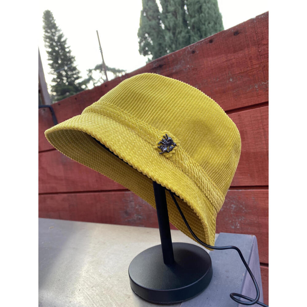 Phillip Traecy Mustrad Yellow Corduroy Small Brim Fedora Hat Sz Med. bucket